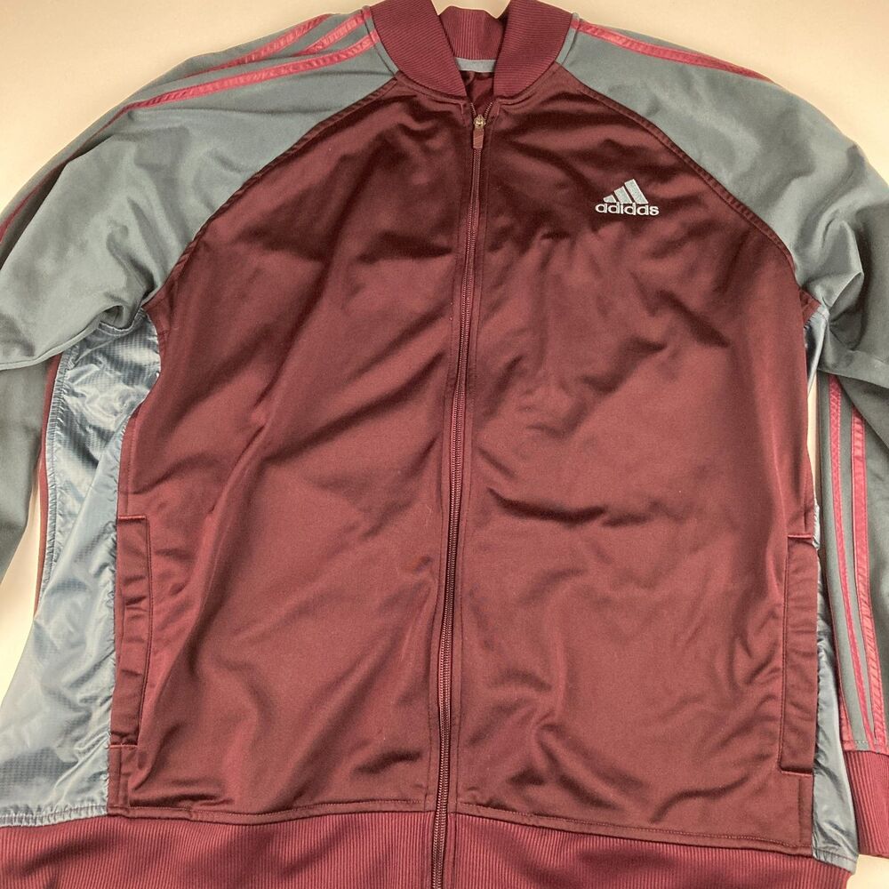 Adidas Track Jacket Mens 2XL Burgundy Gray 3 Stripe Full Zip 2013 Retro